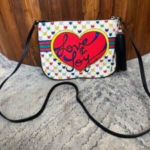 Brighton Love & Joy Rainbow Christmas Heart Crossbody Bag Tassel Bow 8”x10”